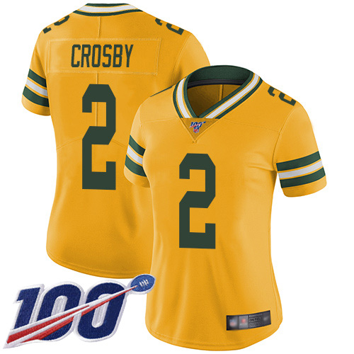 Green Bay Packers Limited Gold Women #2 Crosby Mason Jersey Nike NFL 100th Season Rush Vapor Untouchable->nfl t-shirts->Sports Accessory